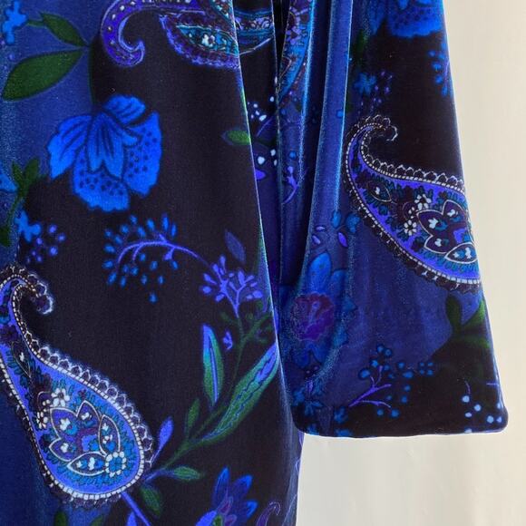 Oscar De La Renta VELVET Paisley Zip Vneck Pocket Maxi Nightgown Sleep Blue sz L - Picture 9 of 10
